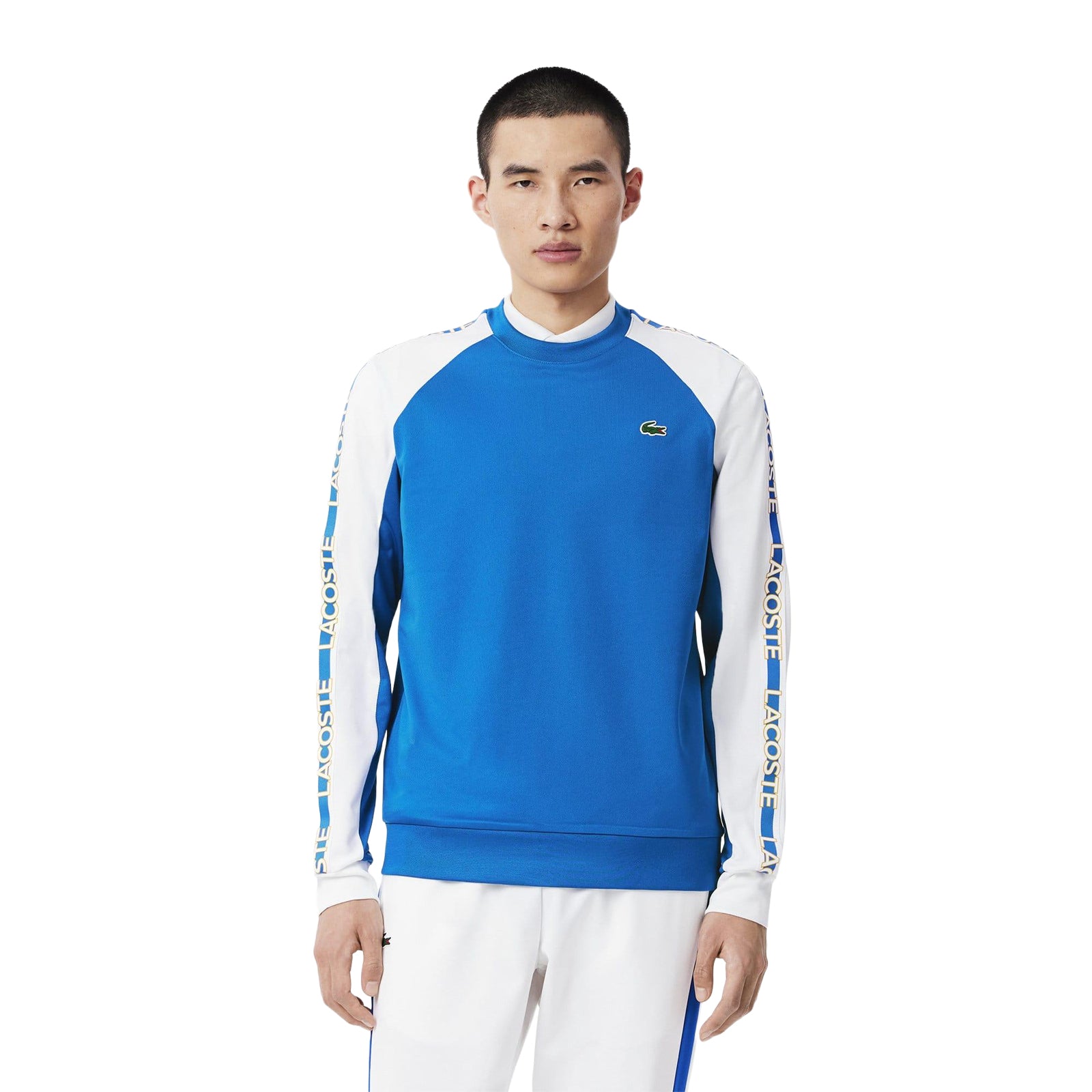 Blue-White - Side - Lacoste Mens Colour Block Stripe Tennis Sweatshirt