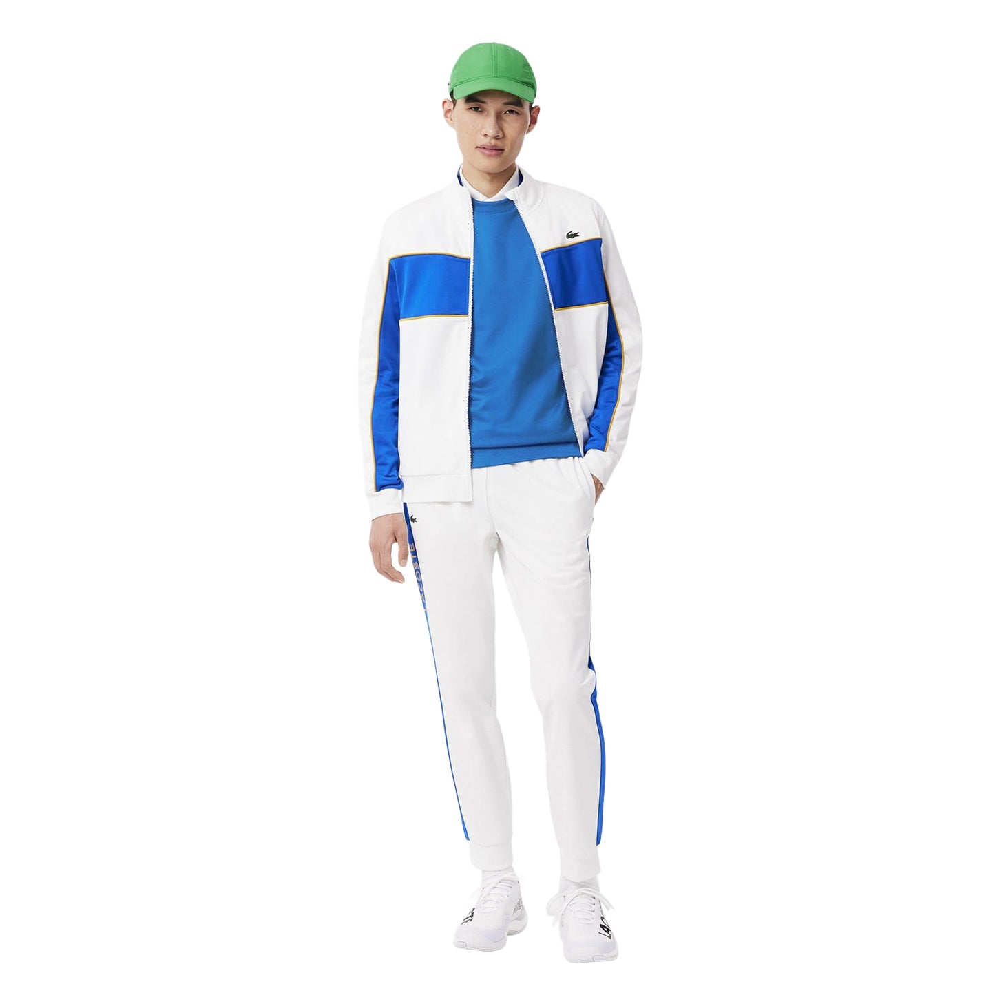 Blue-White - Pack Shot - Lacoste Mens Colour Block Stripe Tennis Sweatshirt