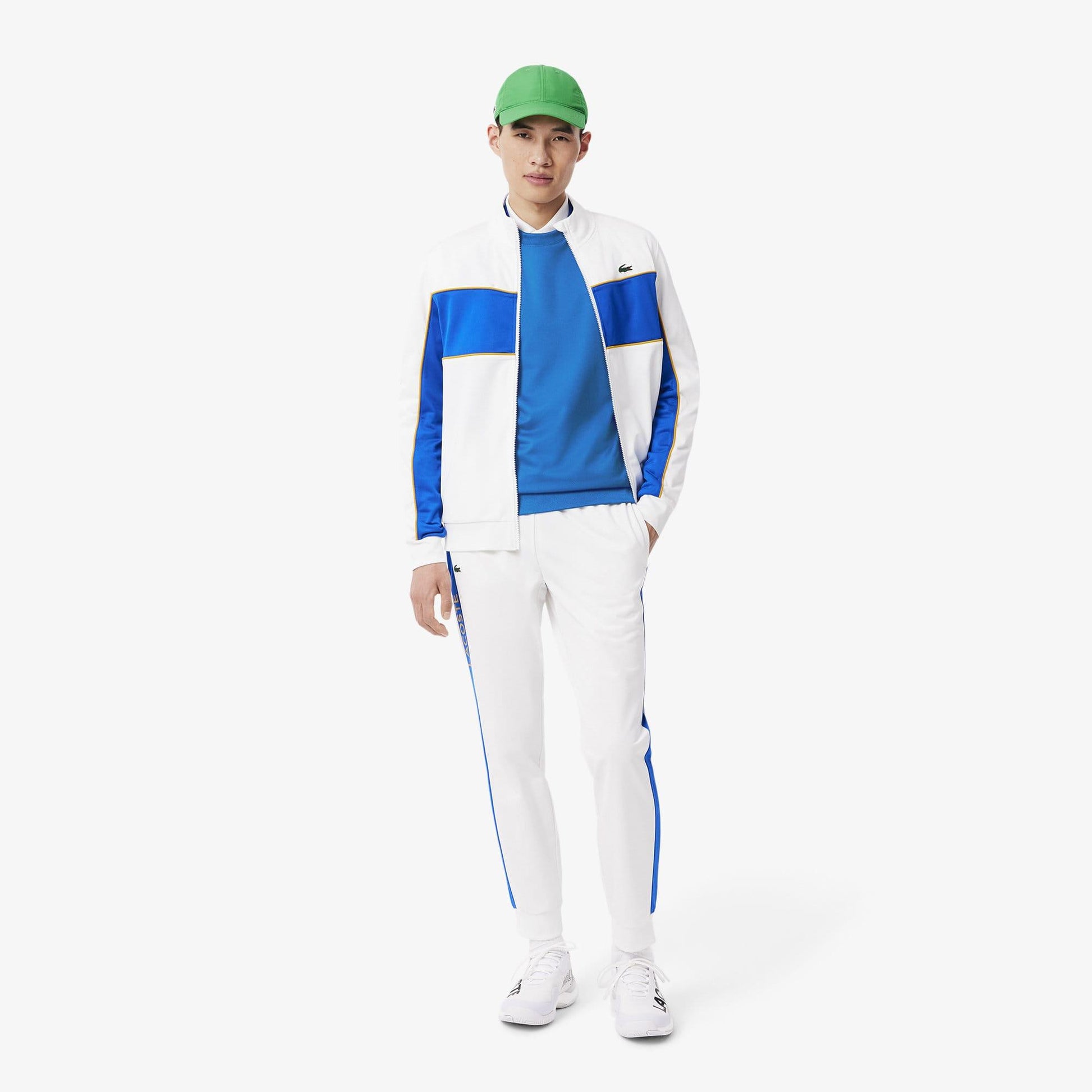 Blue-White - Close up - Lacoste Mens Colour Block Stripe Tennis Sweatshirt
