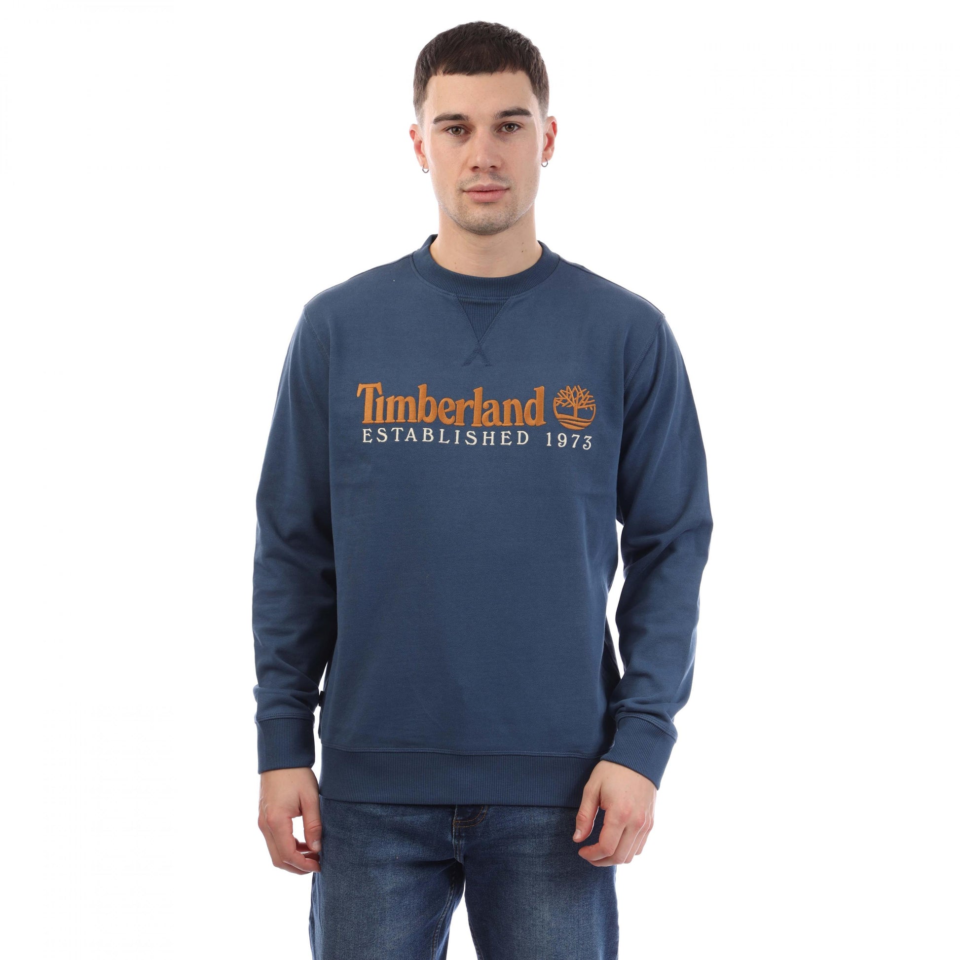 Blue - Back - Timberland Mens Established 1973 Embroidered Crew Neck Sweatshirt