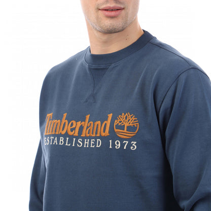 Blue - Side - Timberland Mens Established 1973 Embroidered Crew Neck Sweatshirt