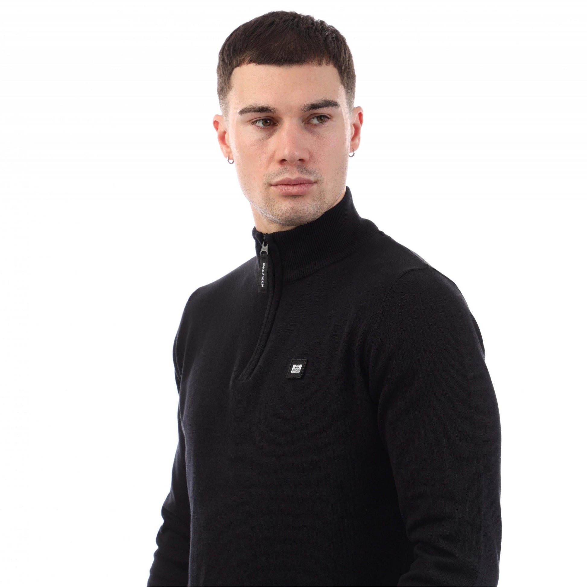 Black - Side - Weekend Offender Mens Paraguay Knitted Quarter Zip Sweatshirt