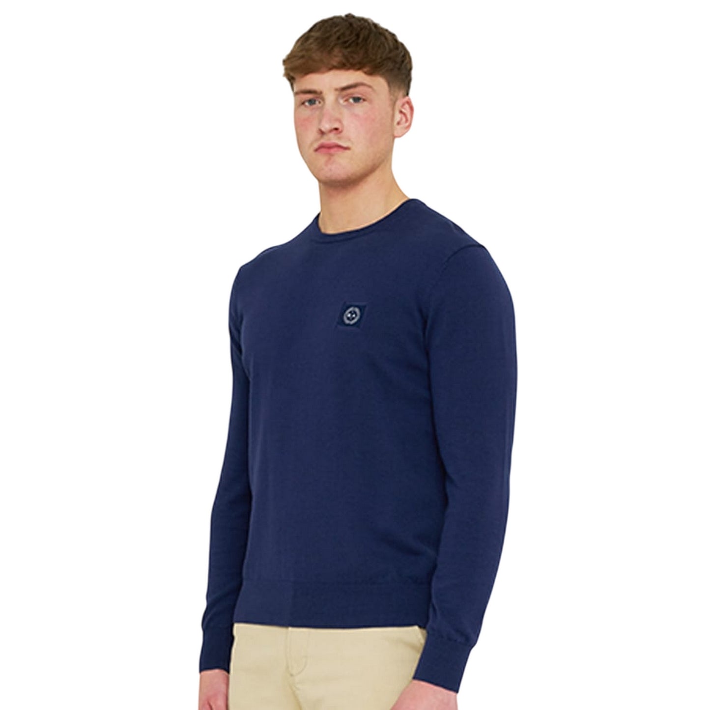 Navy - Side - Marshall Artist Mens Siren Knitted Crew Neck Sweatshirt