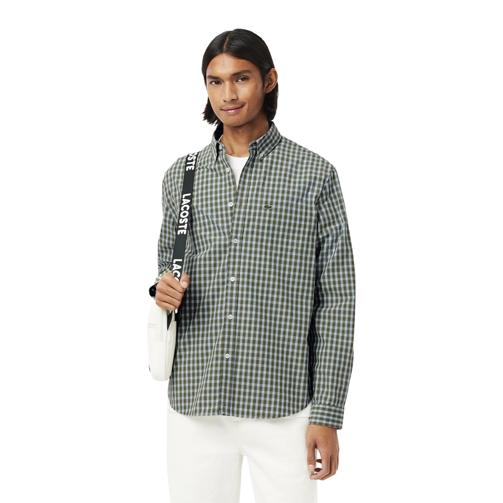 Khaki Green - Side - Lacoste Mens Plaid Poplin Regular Shirt