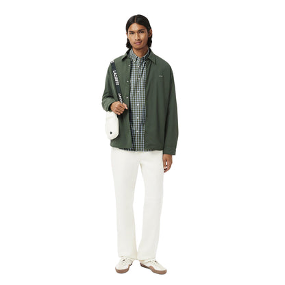 Khaki Green - Close up - Lacoste Mens Plaid Poplin Regular Shirt
