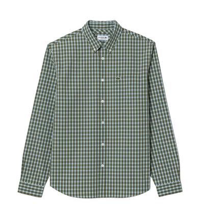 Khaki Green - Front - Lacoste Mens Plaid Poplin Regular Shirt
