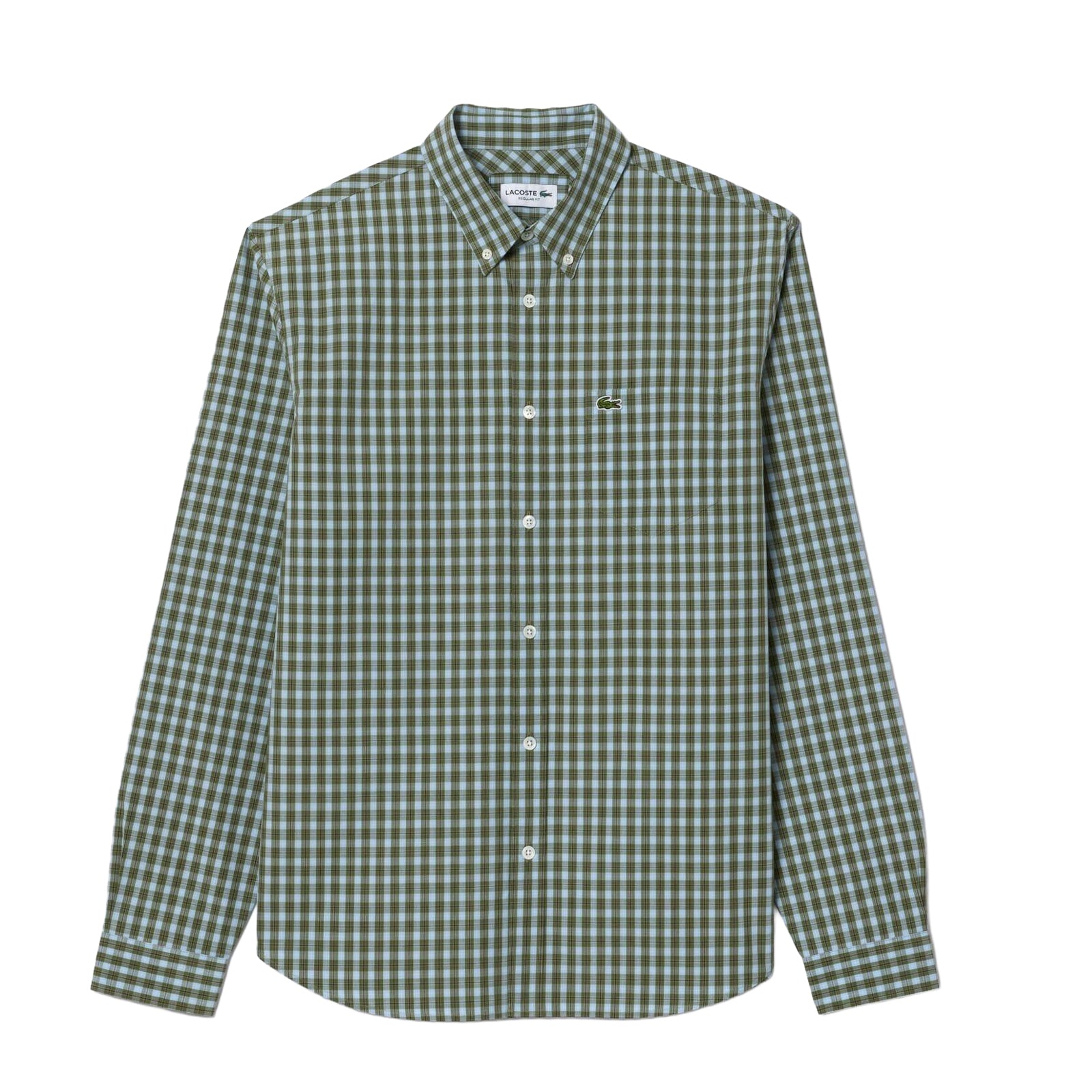 Khaki Green - Front - Lacoste Mens Plaid Poplin Regular Shirt