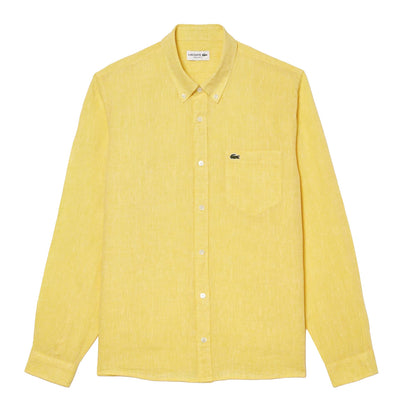 Yellow - Front - Lacoste Mens Linen Regular Shirt