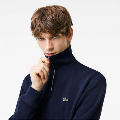 Navy - Side - Lacoste Mens Interlock Quarter Zip Sweatshirt