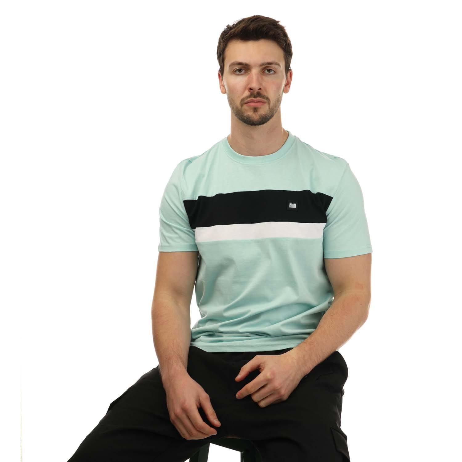 Aqua - Side - Weekend Offender Mens Crossword Colour Block T-Shirt
