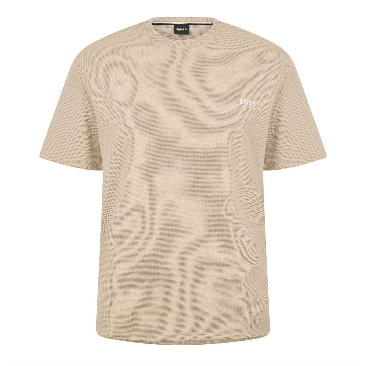 Beige - Front - Boss Mens Waffle Knit Structured Pyjama Top