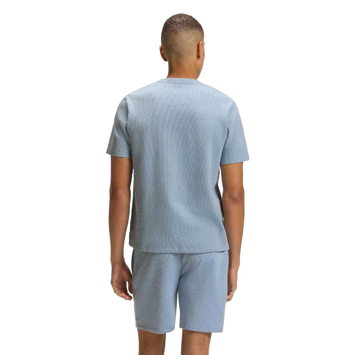 Blue - Back - Boss Mens Waffle Knit Structured Pyjama Top