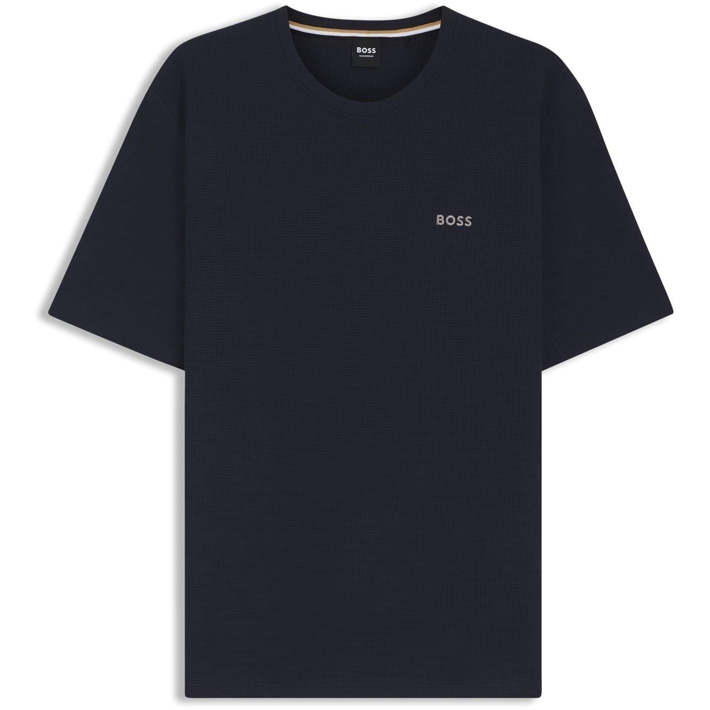 Navy - Front - Boss Mens Waffle Knit Pyjama Top