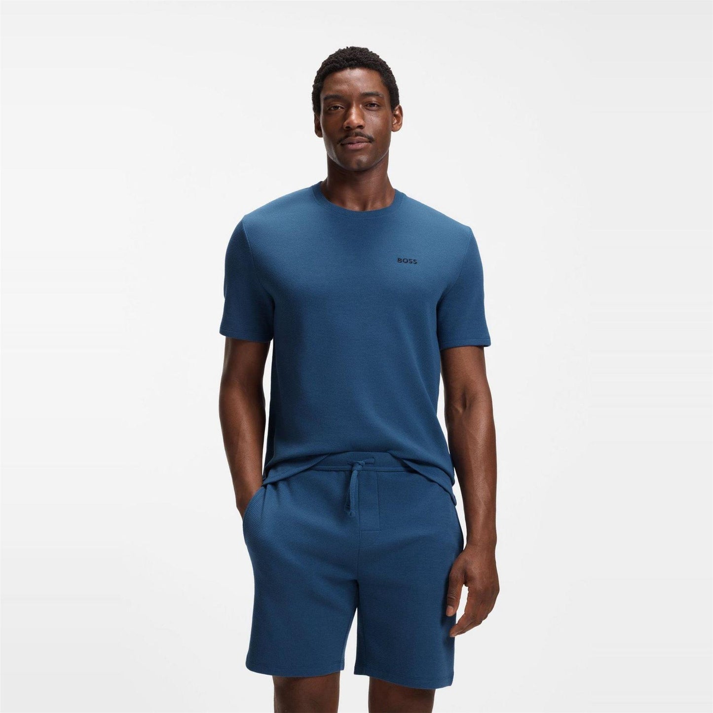 Mid Blue - Back - Boss Mens Waffle Knit Pyjama Top