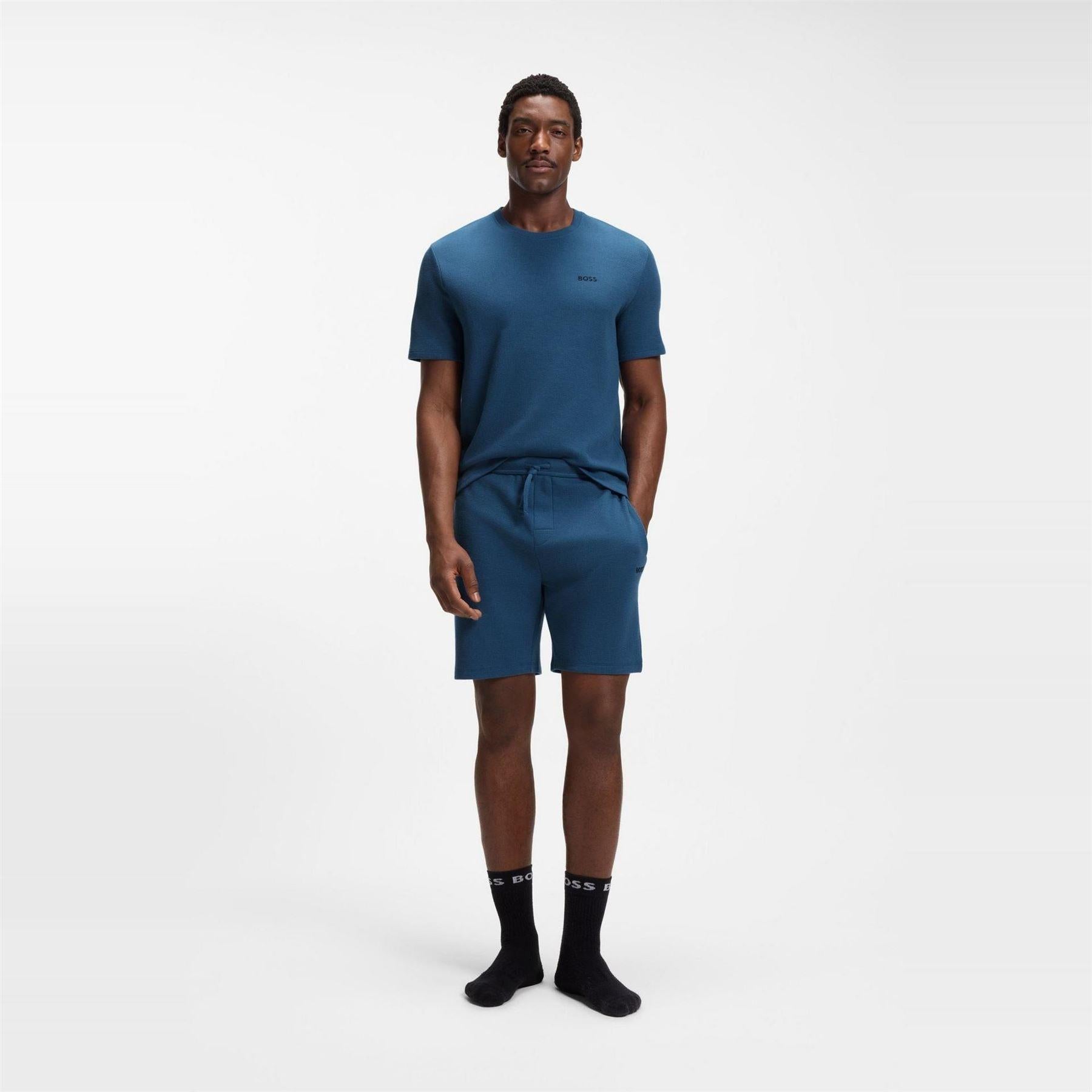 Mid Blue - Pack Shot - Boss Mens Waffle Knit Pyjama Top