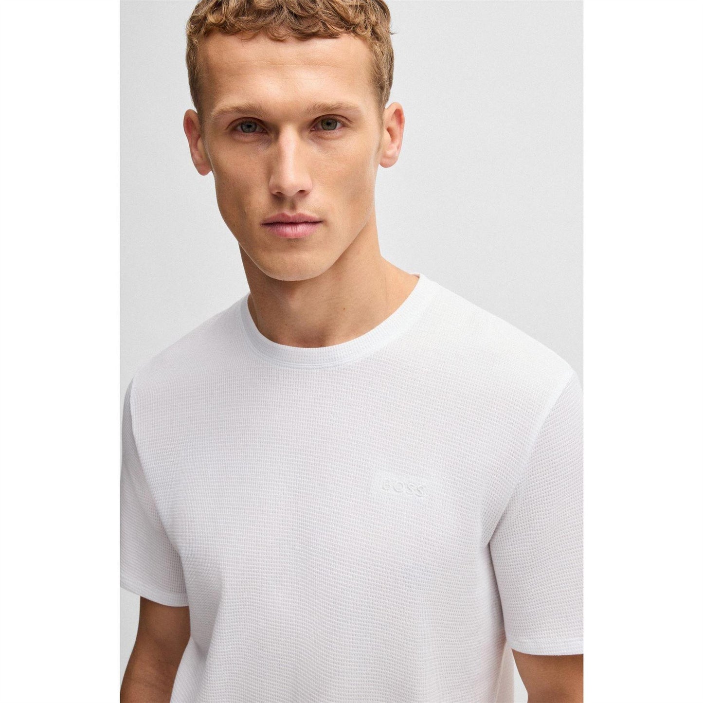 White - Lifestyle - Boss Mens Waffle Knit Pyjama Top