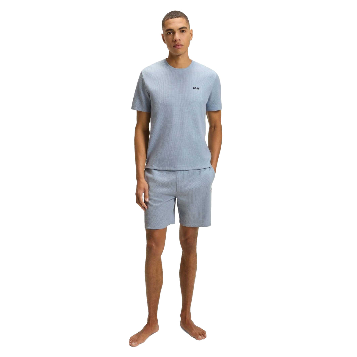 Blue - Lifestyle - Boss Mens Waffle Knit Structured Pyjama Top