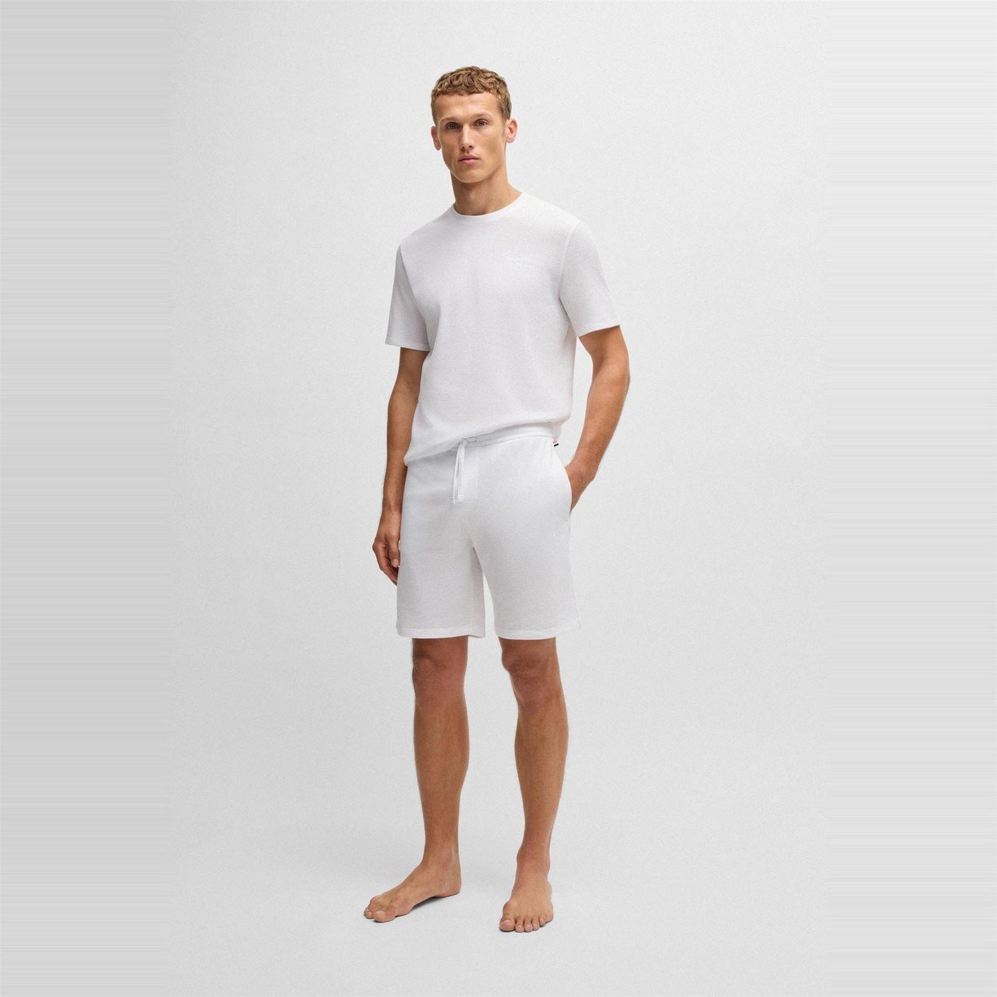 White - Pack Shot - Boss Mens Waffle Knit Pyjama Top