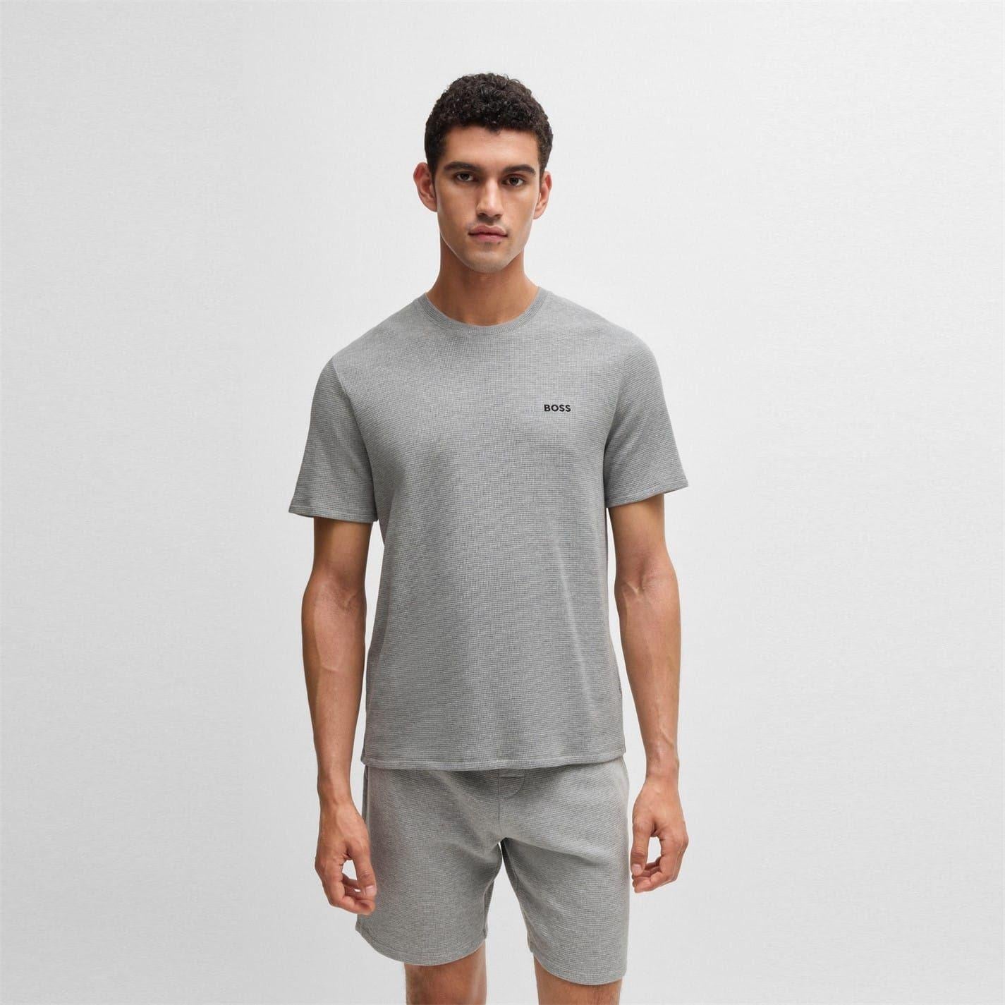 Medium Grey - Back - Boss Mens Waffle Knit Pyjama Top