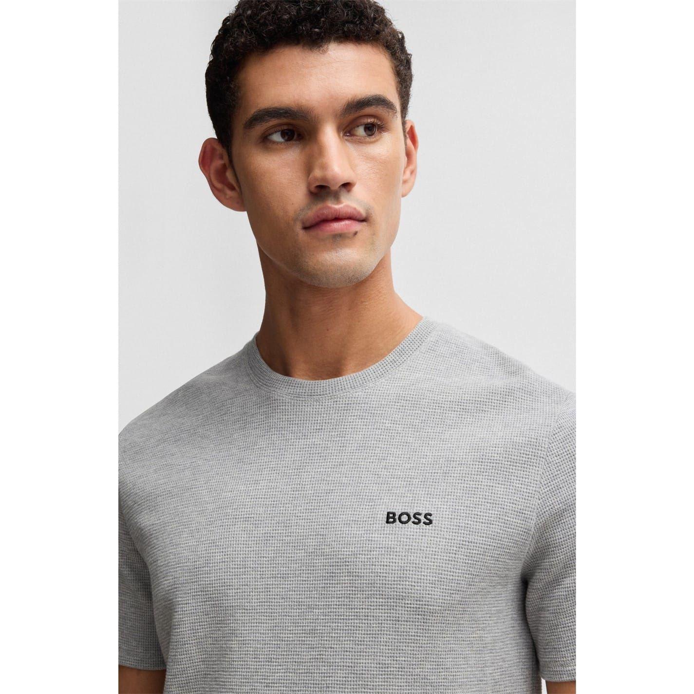 Medium Grey - Lifestyle - Boss Mens Waffle Knit Pyjama Top