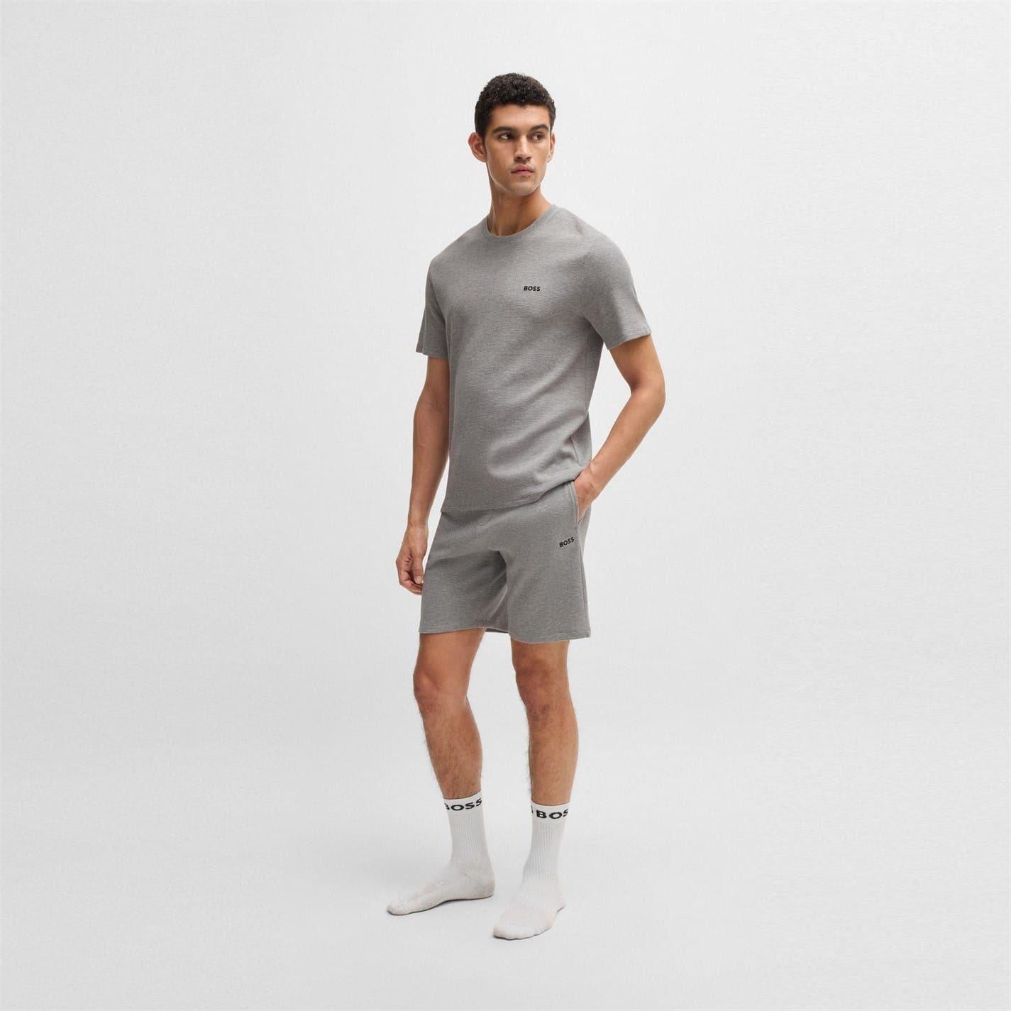 Medium Grey - Pack Shot - Boss Mens Waffle Knit Pyjama Top
