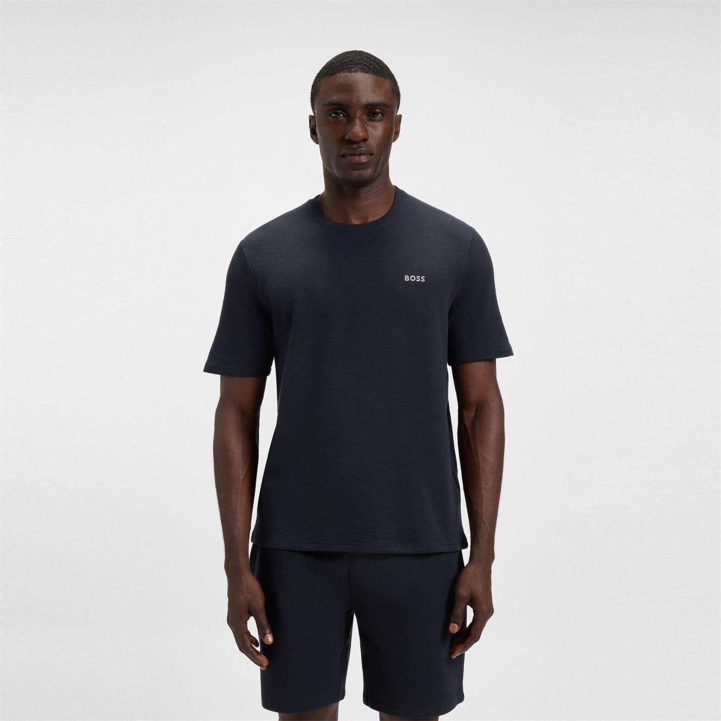 Navy - Back - Boss Mens Waffle Knit Pyjama Top