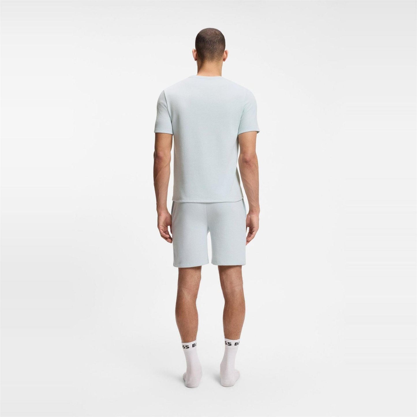 Light Blue - Side - Boss Mens Waffle Knit Pyjama Top