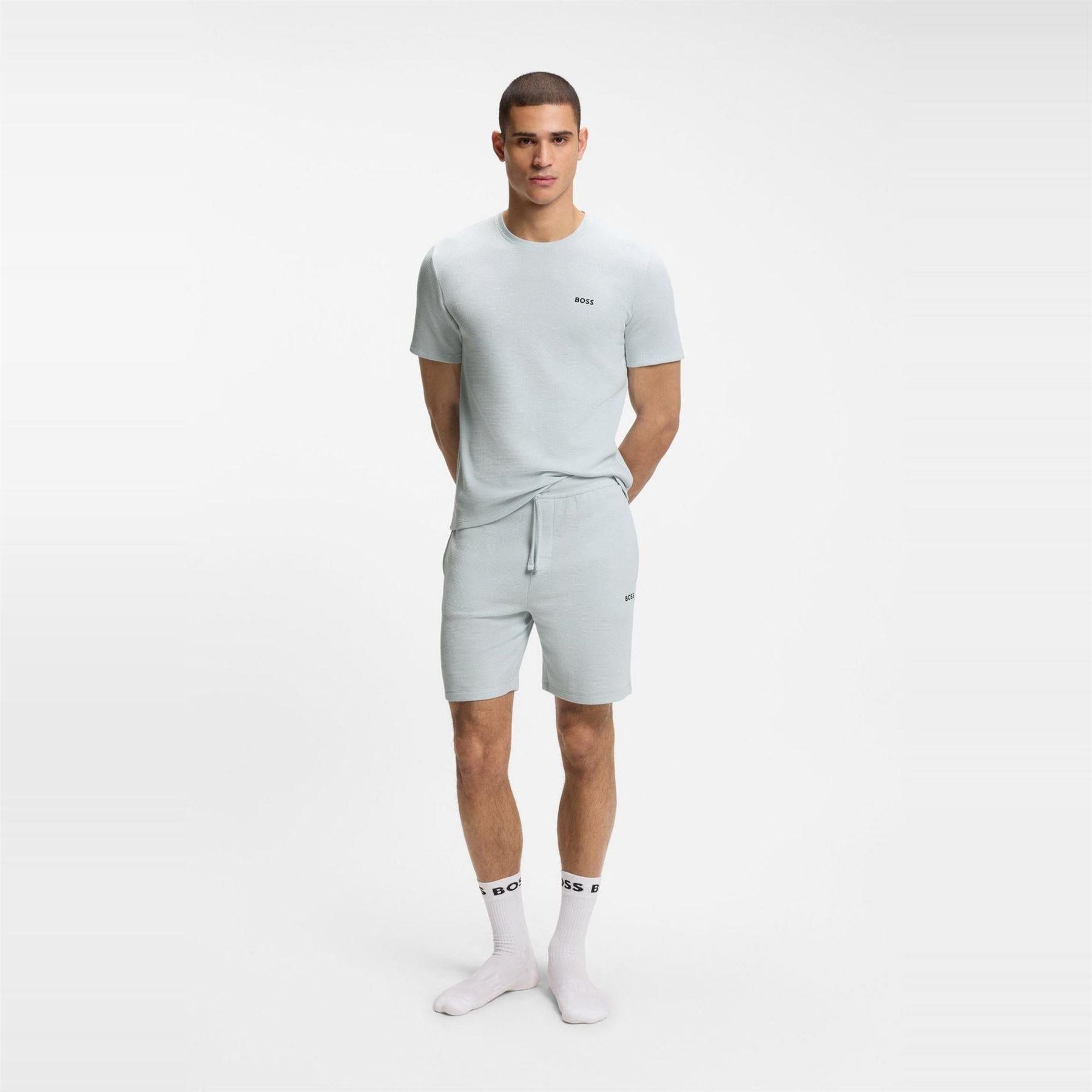 Light Blue - Pack Shot - Boss Mens Waffle Knit Pyjama Top