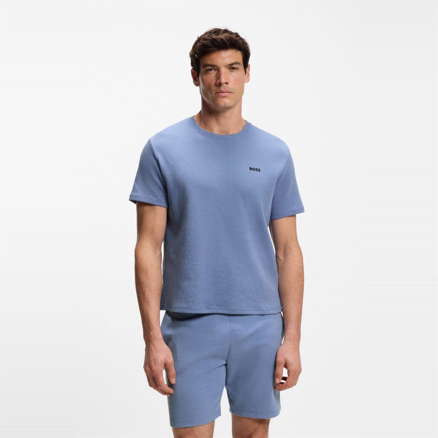 Pastel Blue - Back - Boss Mens Waffle Knit Pyjama Top