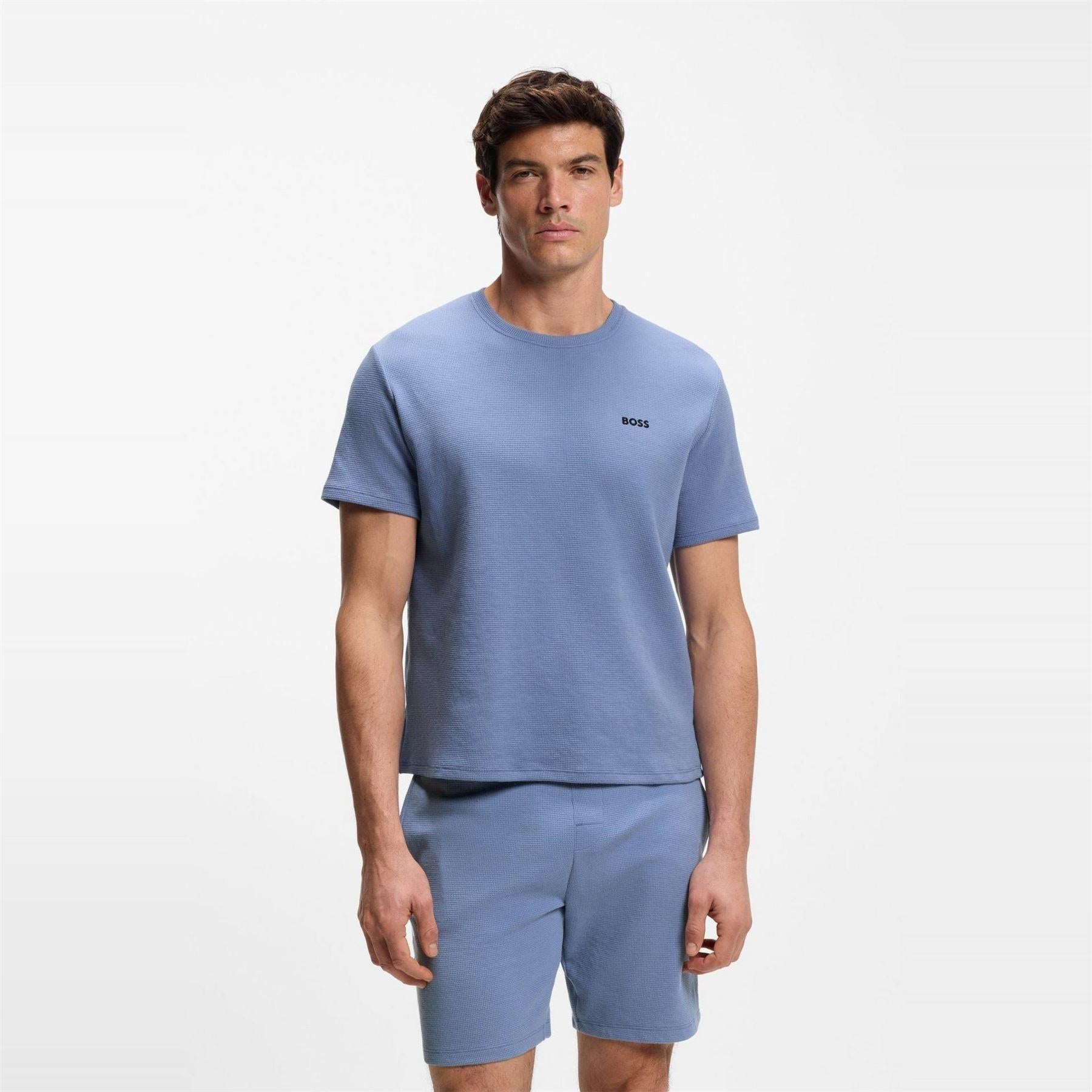 Pastel Blue - Back - Boss Mens Waffle Knit Pyjama Top