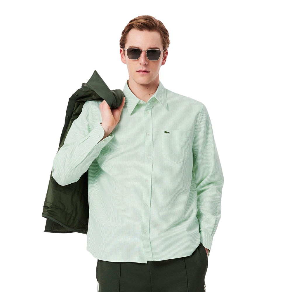 White - Lifestyle - Lacoste Mens Striped Regular Shirt