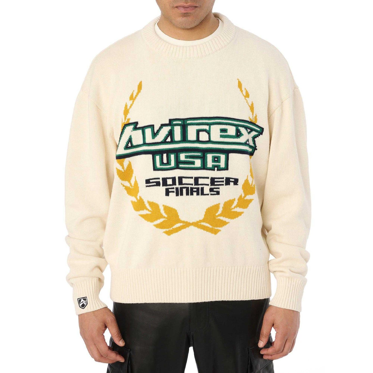White - Side - Avirex Mens Soccer League Crew Neck Jumper