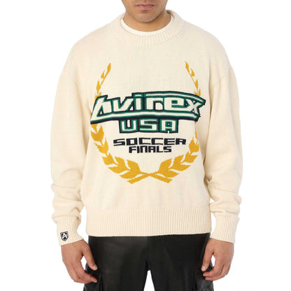 White - Side - Avirex Mens Soccer League Crew Neck Jumper