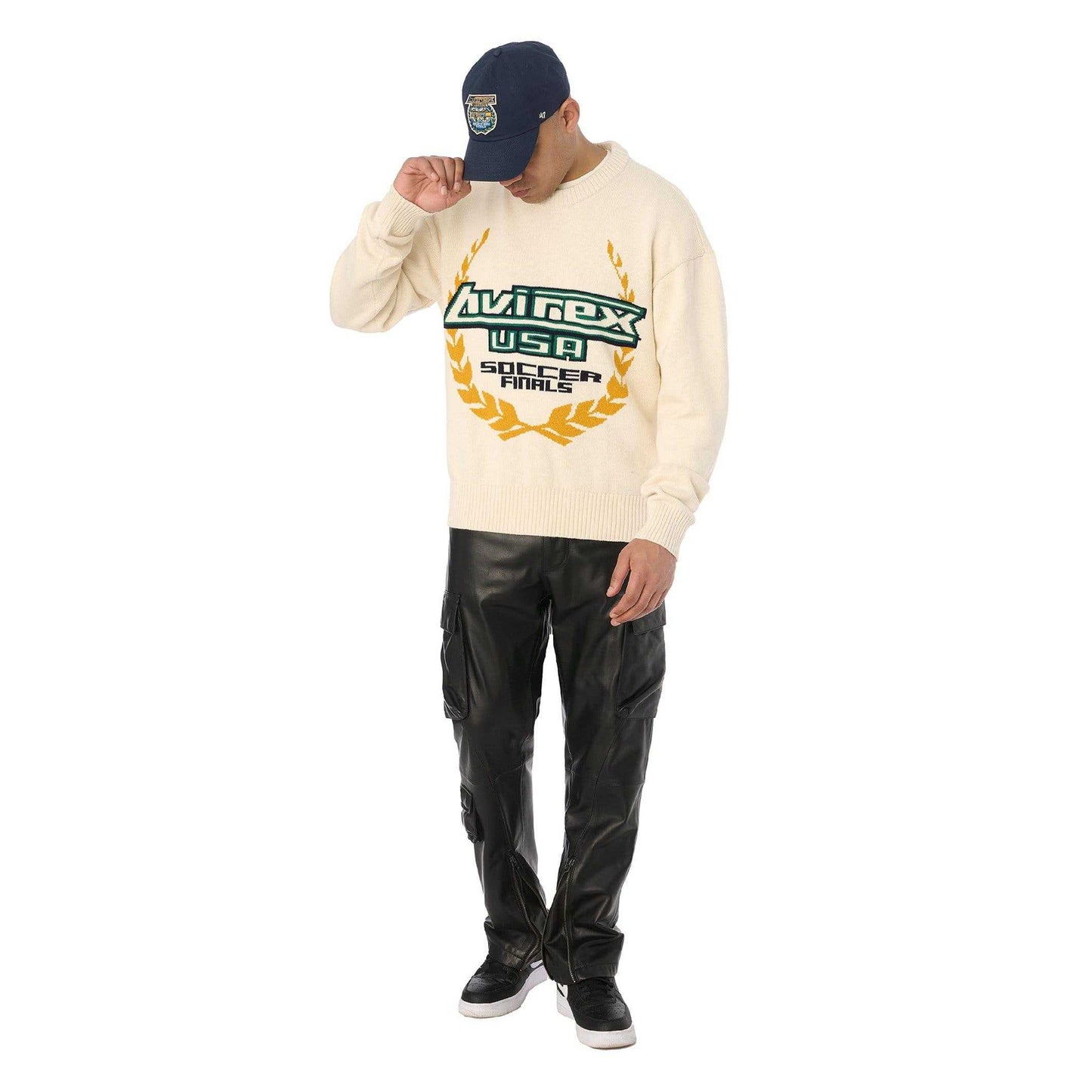 White - Lifestyle - Avirex Mens Soccer League Crew Neck Jumper