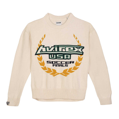 White - Front - Avirex Mens Soccer League Crew Neck Jumper
