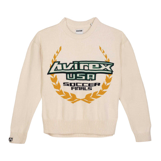 White - Front - Avirex Mens Soccer League Crew Neck Jumper