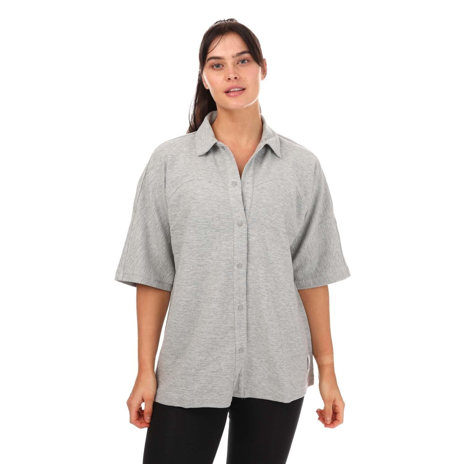 Grey - Side - Adidas Womens-Ladies Terrycloth Lounge Shirt