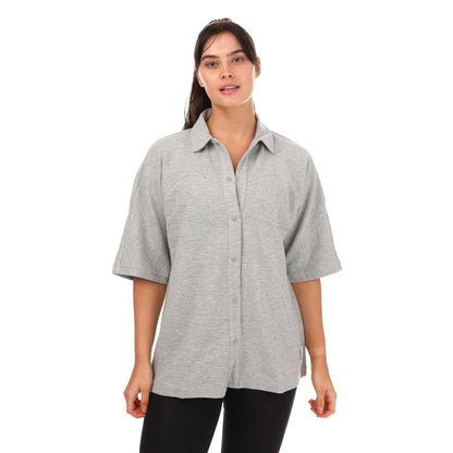 Grey - Side - Adidas Womens-Ladies Terrycloth Lounge Shirt