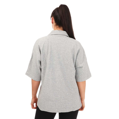 Grey - Back - Adidas Womens-Ladies Terrycloth Lounge Shirt