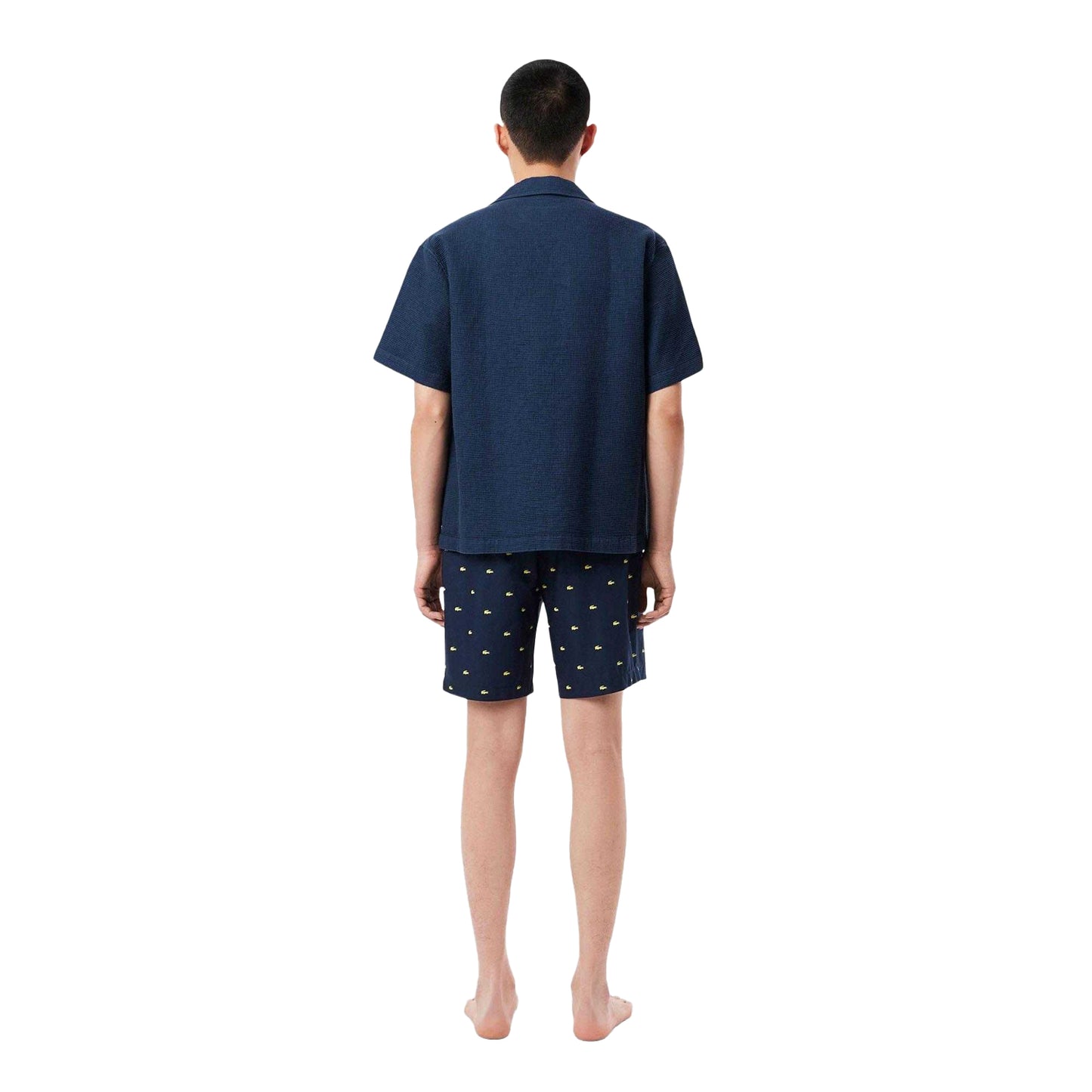 Navy - Pack Shot - Lacoste Mens Poplin Repeat Logo Pyjama Shorts