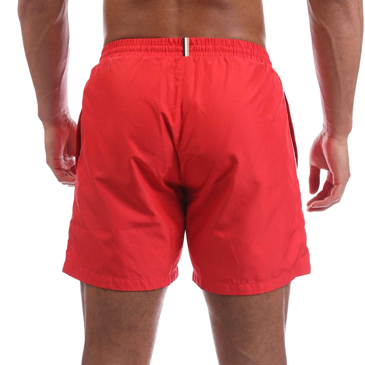 Red - Back - Boss Mens Logo Swimming Trunks