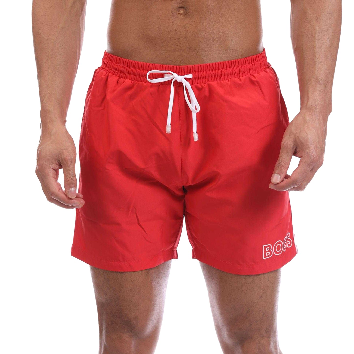Red - Front - Boss Mens Logo Swimming Trunks