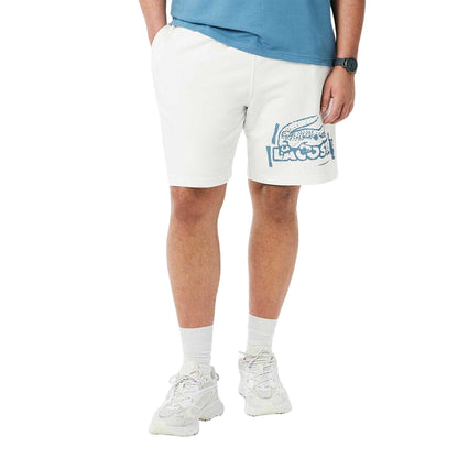 Cream - Pack Shot - Lacoste Mens Fleece Graphic Print Shorts