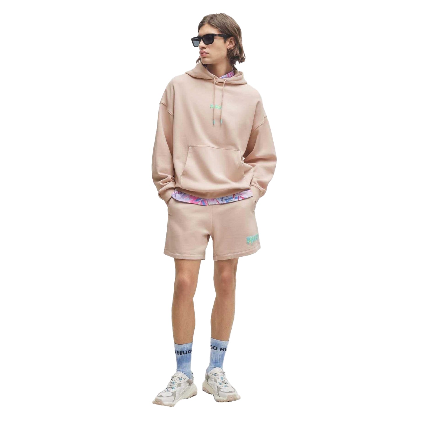 Pink - Side - Hugo Mens Dapalmi Melted Logo Shorts