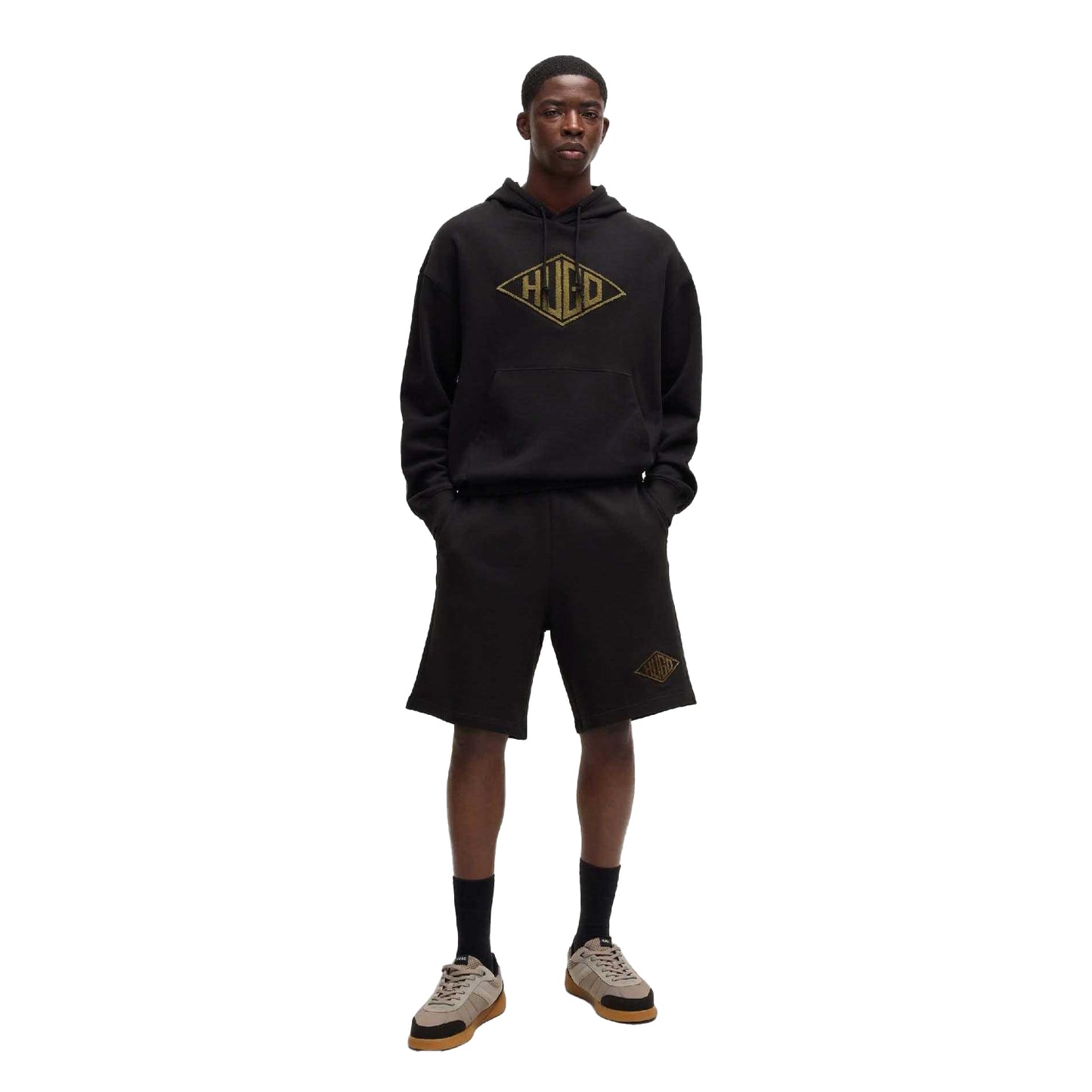 Black - Pack Shot - Hugo Mens Damtus Embroidered Logo Shorts