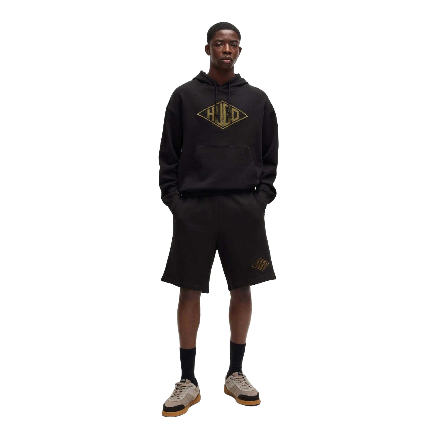 Black - Pack Shot - Hugo Mens Damtus Embroidered Logo Shorts