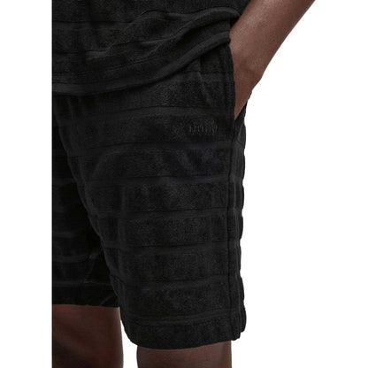 Black - Side - Hugo Mens Dutowel Stripe Relaxed Fit Shorts