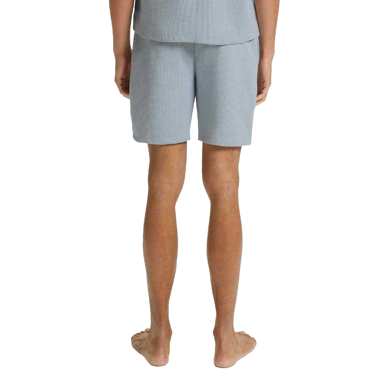 Blue - Back - Boss Mens Waffle Embroidered Logo Pyjama Shorts