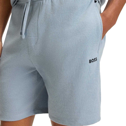 Blue - Lifestyle - Boss Mens Waffle Embroidered Logo Pyjama Shorts