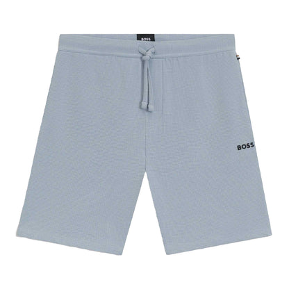 Blue - Front - Boss Mens Waffle Embroidered Logo Pyjama Shorts